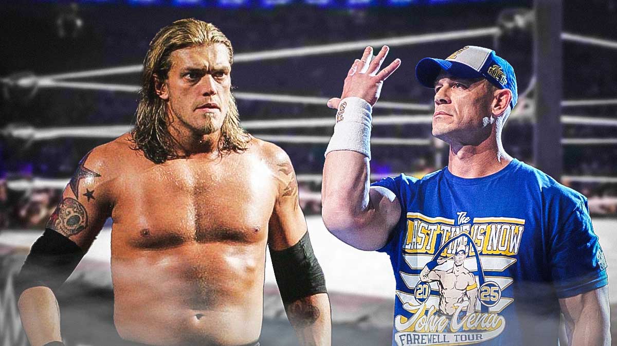 Former WWE star Edge, aka Adam Copeland in AEW, with John Cena.