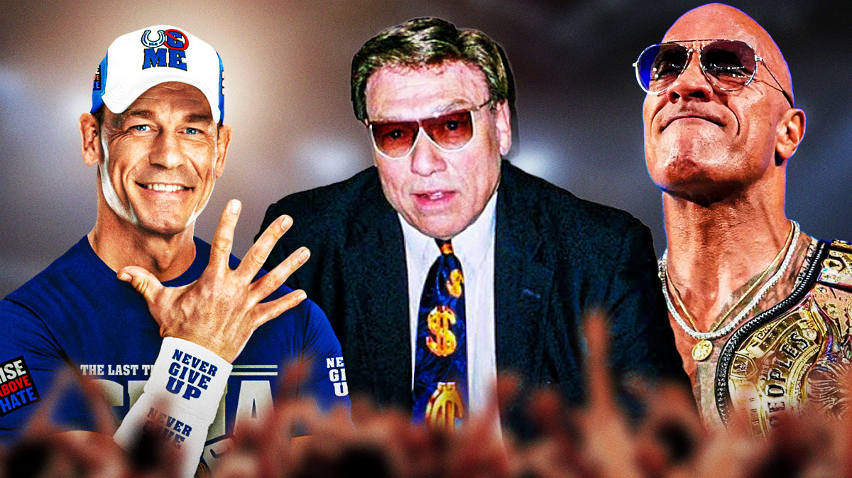 John Cena and his dad, John Cena Sr, next to Dwayne The Rock Johnson, who played a part in his WWE heel turn.