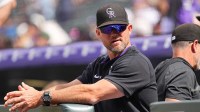 Colorado Rockies interim manager Warren Schaeffer (34) during the first inning at Coors Field.