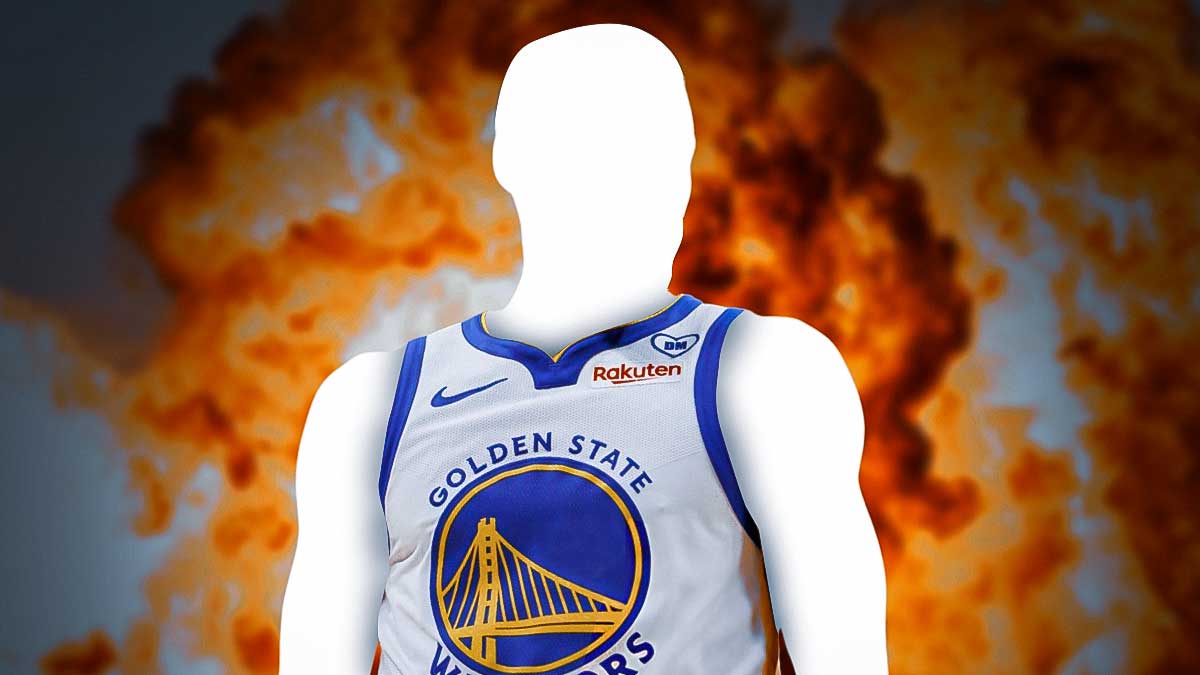 Mystery player in Golden State Warriors uniform in the middle, Explosions in the background