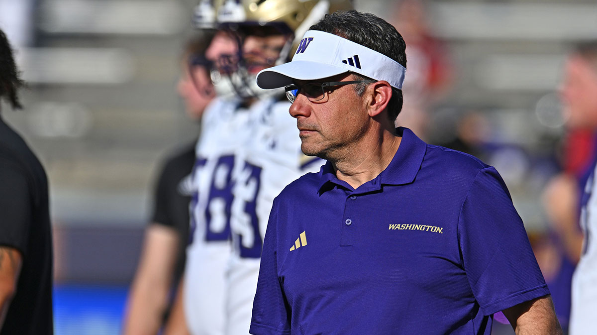 Washington Huskies head coach Jedd Fisch looks on before a game against the Washington State Cougars at Gesa Field at Martin Stadium.