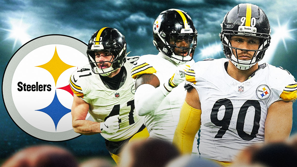 TJ Watt, Patrick Queen, Payton Wilson all beside each other, Dark clouds logo in the background