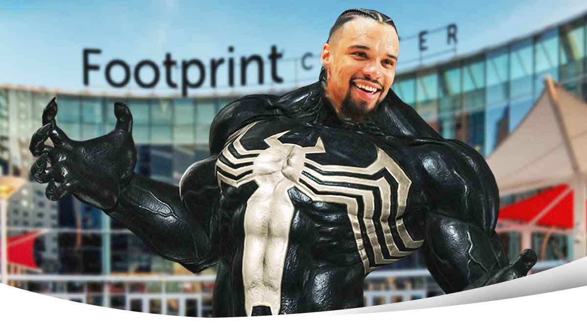 Phoenix Suns forward Dillon Brooks's face photoshopped onto Venom's body from Spiderman (I'll send a reference photo) and a background of the Suns home arena