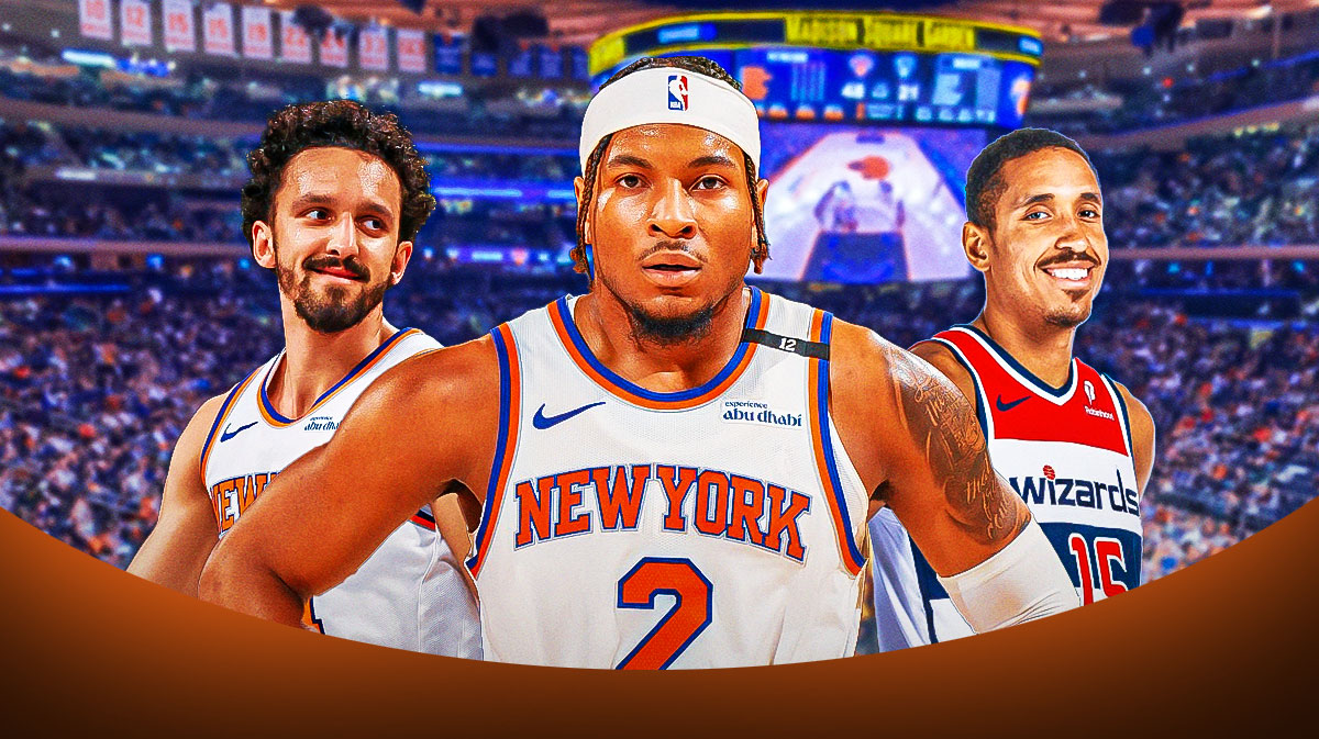 Miles McBride appearing frustrated and Landry Shamet and Malcolm Brogdon smiling next to him