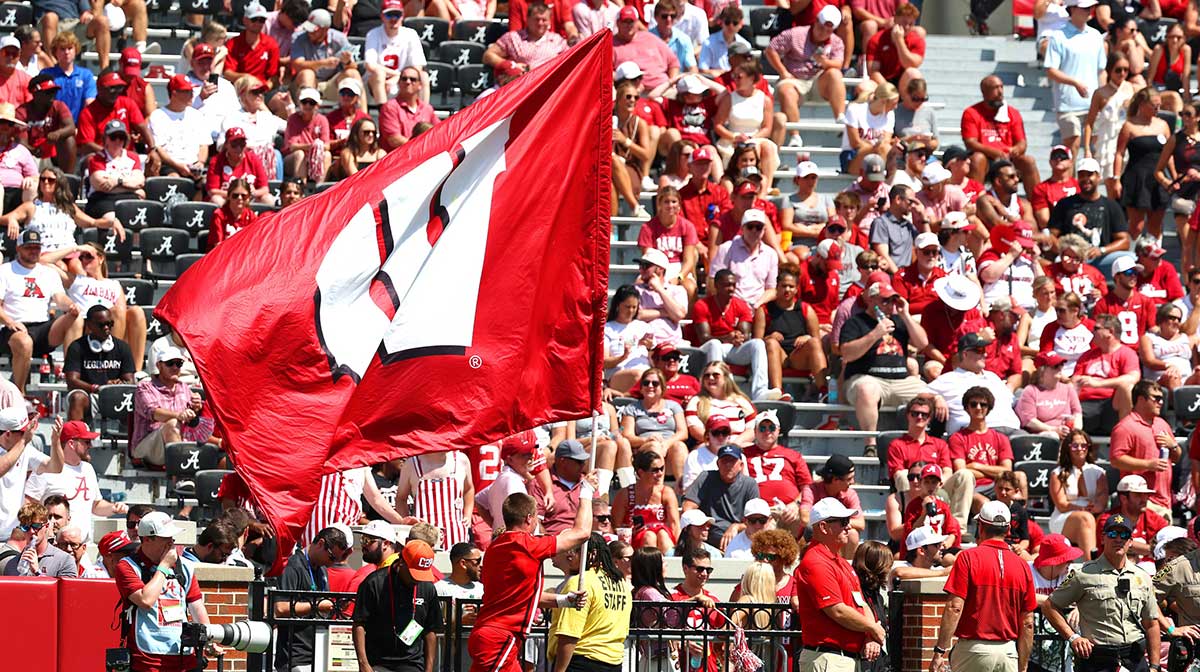 Wisconsin Badgers cheerleaders celebrate a touchdown during the second half against the Alabama Crimson Tide at Saban Field at Bryant-Denny Stadium.