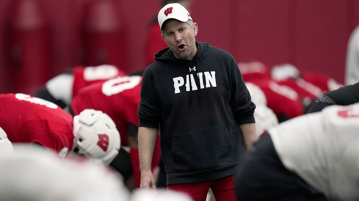 Wisconsin defensive coordinator Mike Tressel is shown during spring football practice Thursday, April 3, 2025 in Madison, Wisconsin.