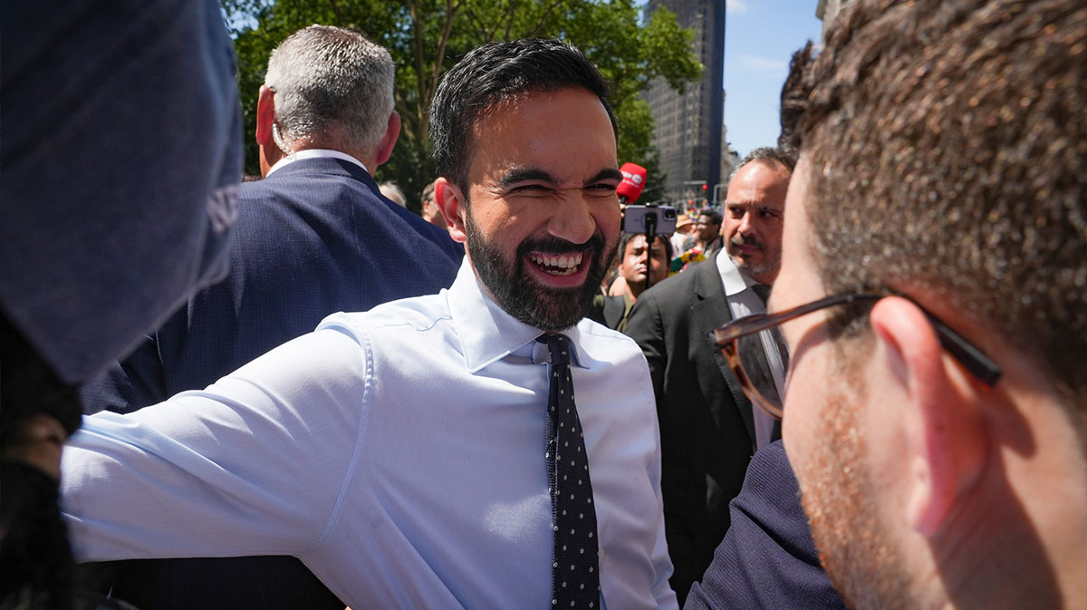 Zohran Mamdani works the crowd at the 2025 NYC Pride March on June 29 in New York City. © Yannick Peterhans/NorthJersey.com / USA TODAY NETWORK via Imagn Images