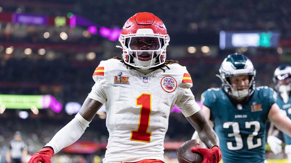 Kansas City Chiefs wide receiver Xavier Worthy (1) against the Philadelphia Eagles in Super Bowl LIX at Ceasars Superdome.
