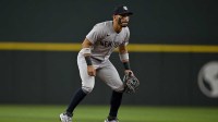New York Yankees third baseman Jose Caballero (72) in action during the game between the Texas Rangers and the New York Yankees at Globe Life Field.