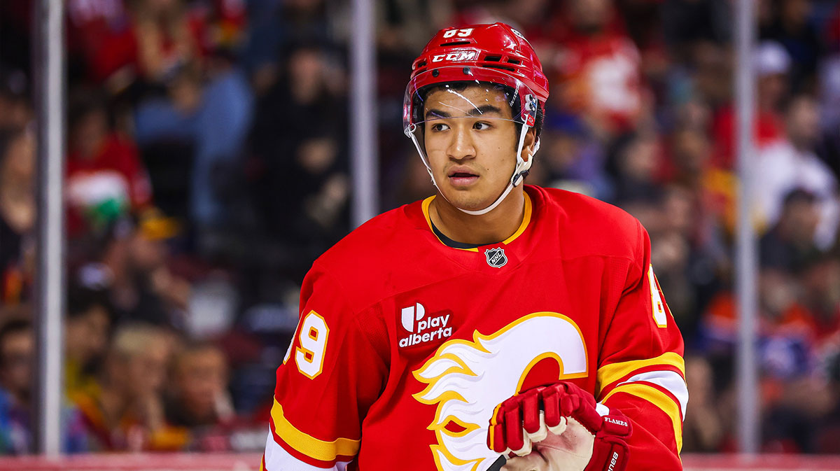 Calgary Flames defenseman Zayne Parekh (89) during the third period against the Edmonton Oilers at Scotiabank Saddledome.