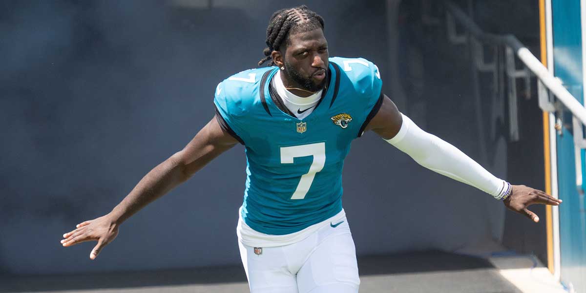 Jacksonville Jaguars wide receiver Brian Thomas Jr. (7) comes out of the tunnel before the start of an NFL football game between the Carolina Panthers at Jacksonville Jaguars at EverBank Stadium Sunday September 7, 2025.
