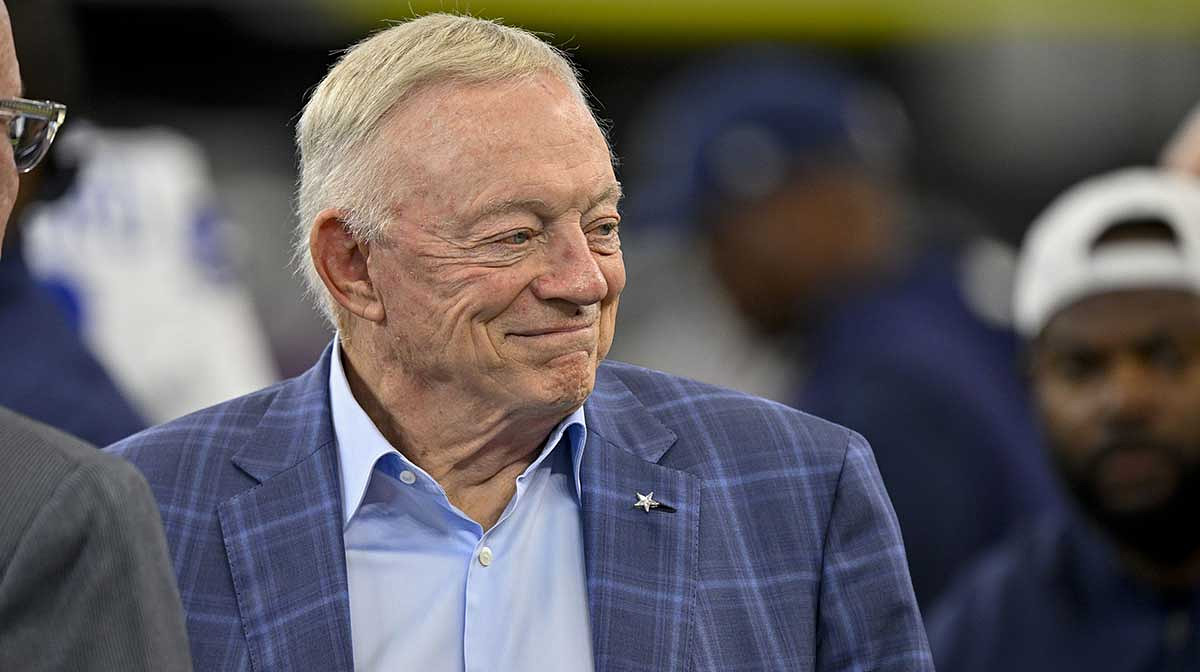Dallas Cowboys owner Jerry Jones (left) looks on before the game against the Baltimore Ravens at AT&T Stadium.