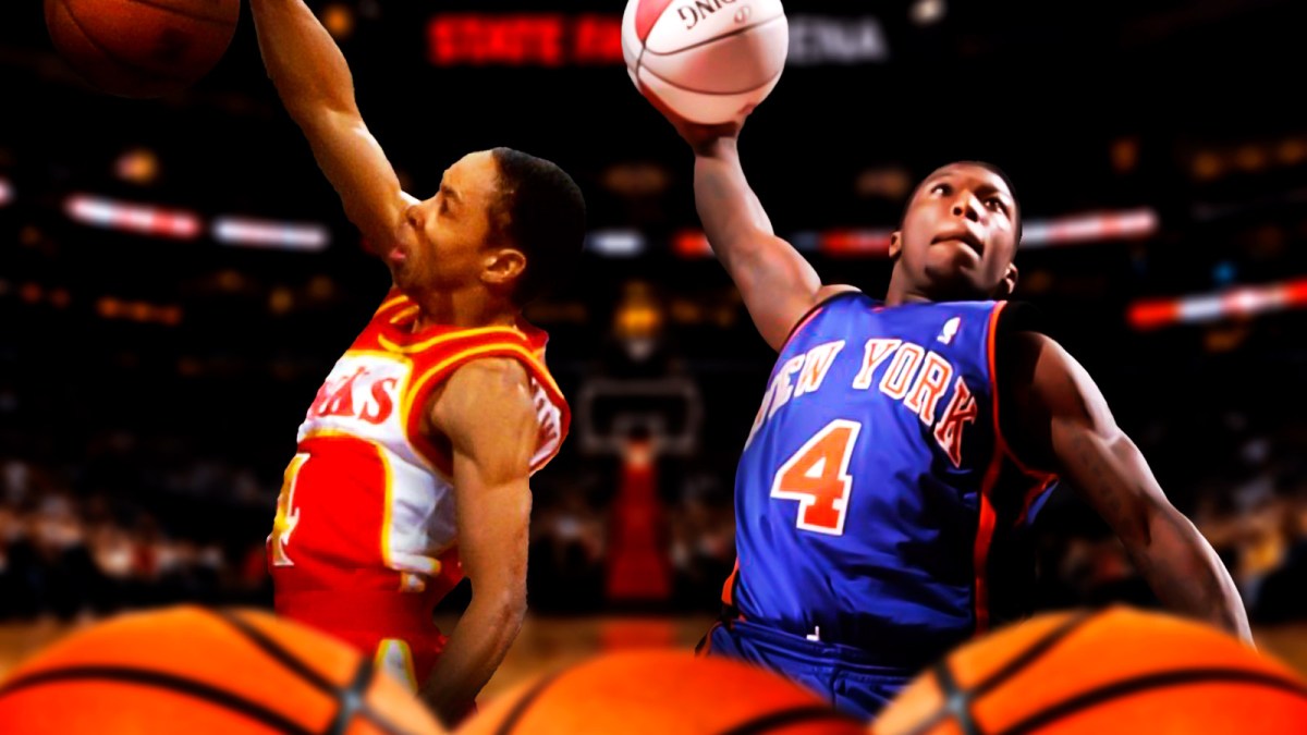 Spud Webb and Nate Robinson dunking in the Slam Dunk Contest