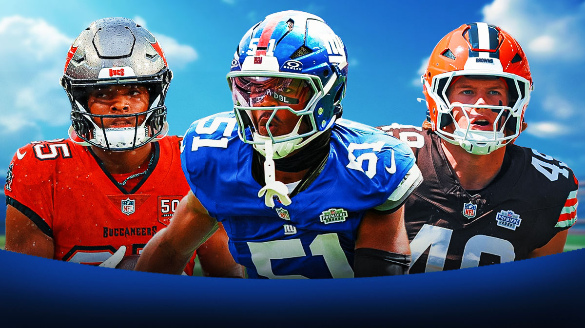 Rookie of the Year candidates Giants LB Abdul Carter, Browns LB Carson Schwesinger and Buccaneers CB Jacob Parrish all celebrating