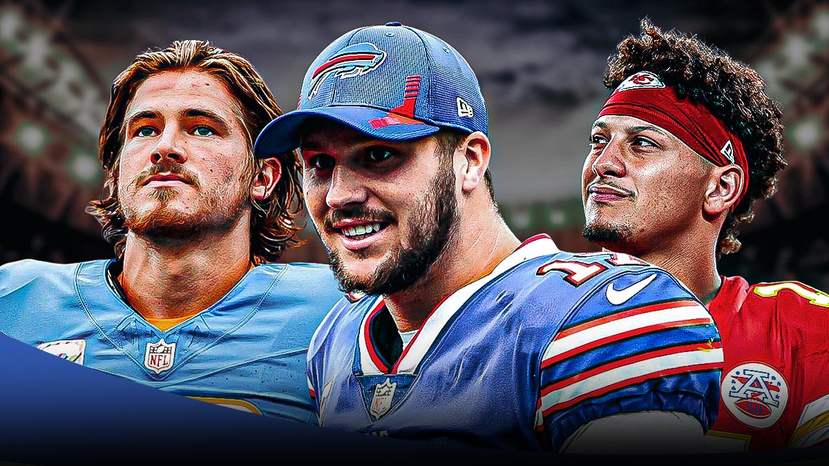 Bills' Josh Allen in the middle with Chiefs' Patrick Mahomes on one side and Chargers' Justin Herbert on the other