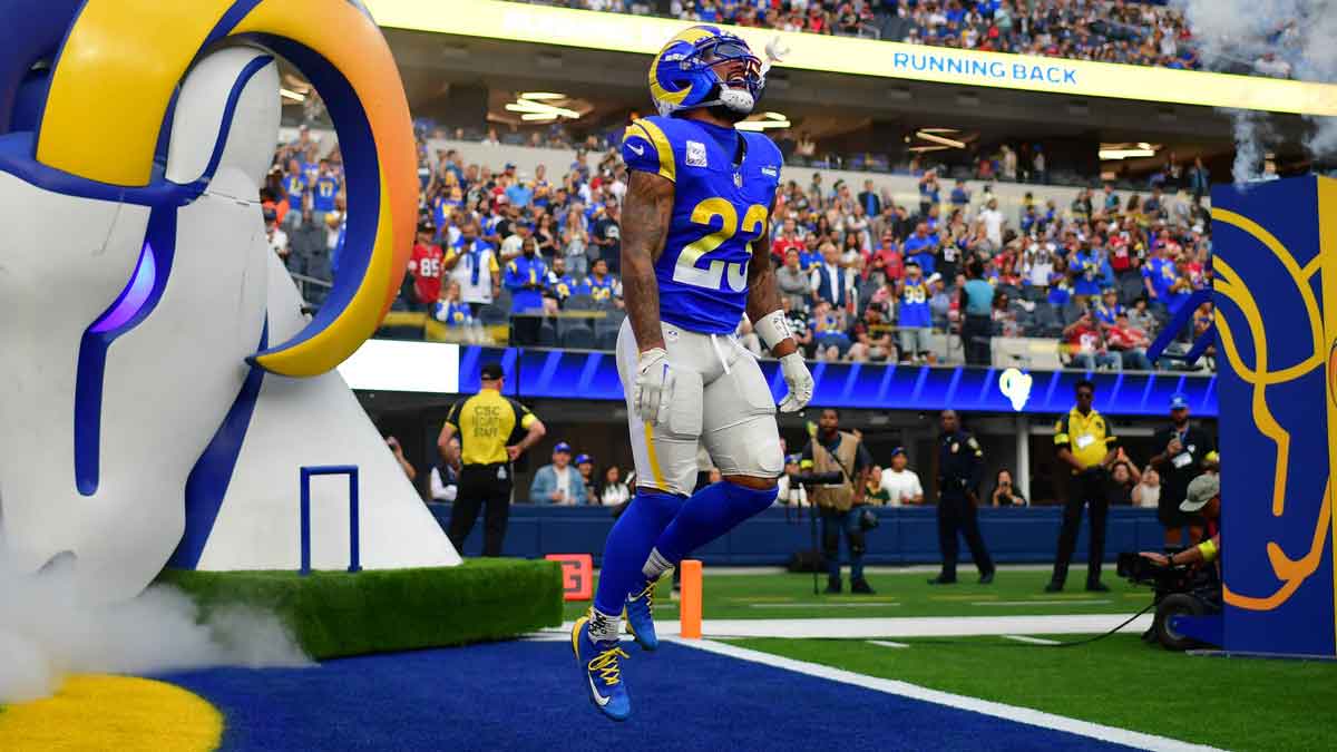 Los Angeles Rams running back Kyren Williams (23) takes the field before the game against the San Francisco 49ers at SoFi Stadium.