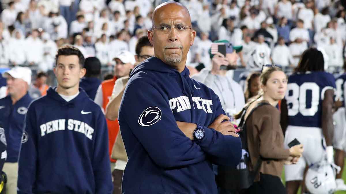 Penn State Nittany Lions head coach James Franklin stands on the field following the game against the Northwestern Wildcats at Beaver Stadium.