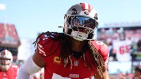 San Francisco 49ers middle linebacker Fred Warner (54) warms up before a game against the Tampa Bay Buccaneers at Raymond James Stadium.