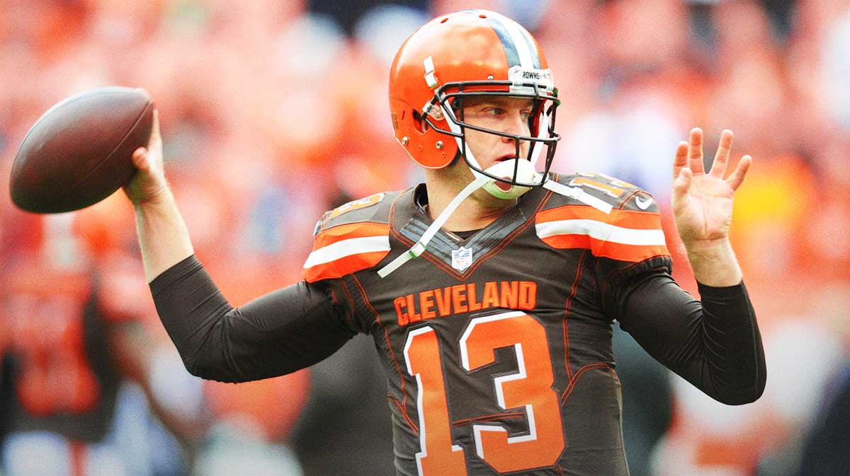 Cleveland Browns quarterback Josh McCown (13) warms up before the gam against the Denver Broncos at FirstEnergy Stadium.