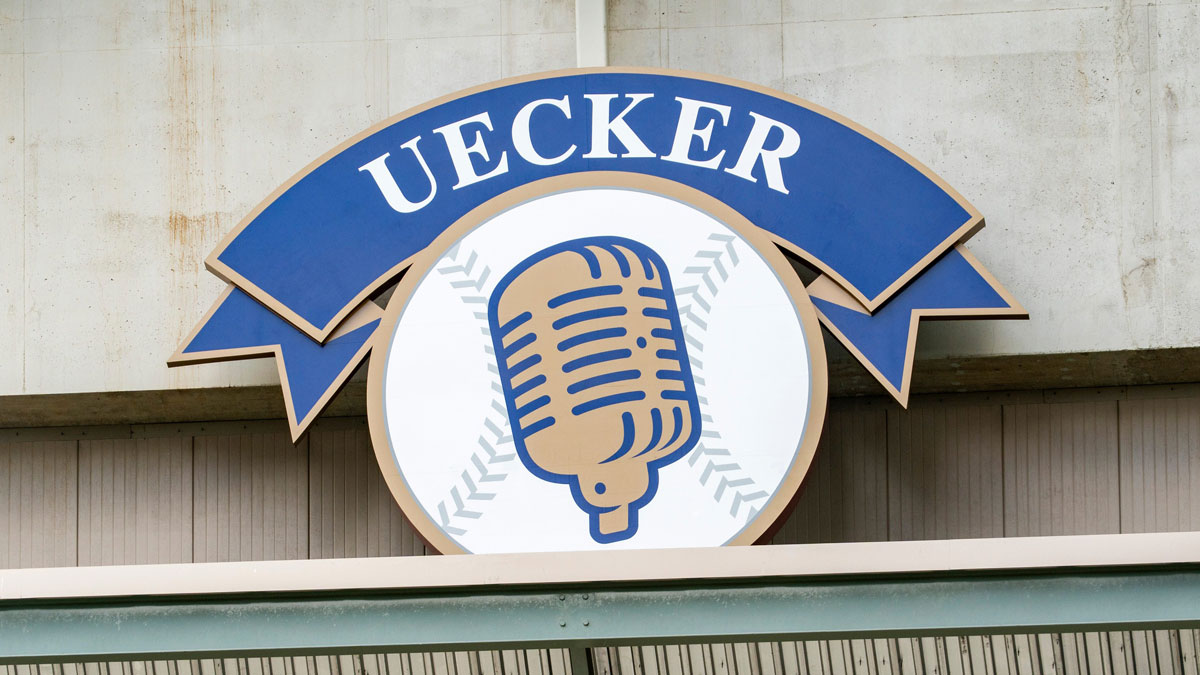 A Bob Uecker medallion overlooking right field is unveiled during the Milwaukee Brewers' Bob Uecker celebration of life on Sunday August 24, 2025 at American Family Field in Milwaukee, WI.