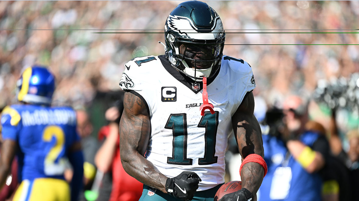 Philadelphia Eagles wide receiver AJ. Brown (11) reacts against the Los Angeles Rams during the second half at Lincoln Financial Field.
