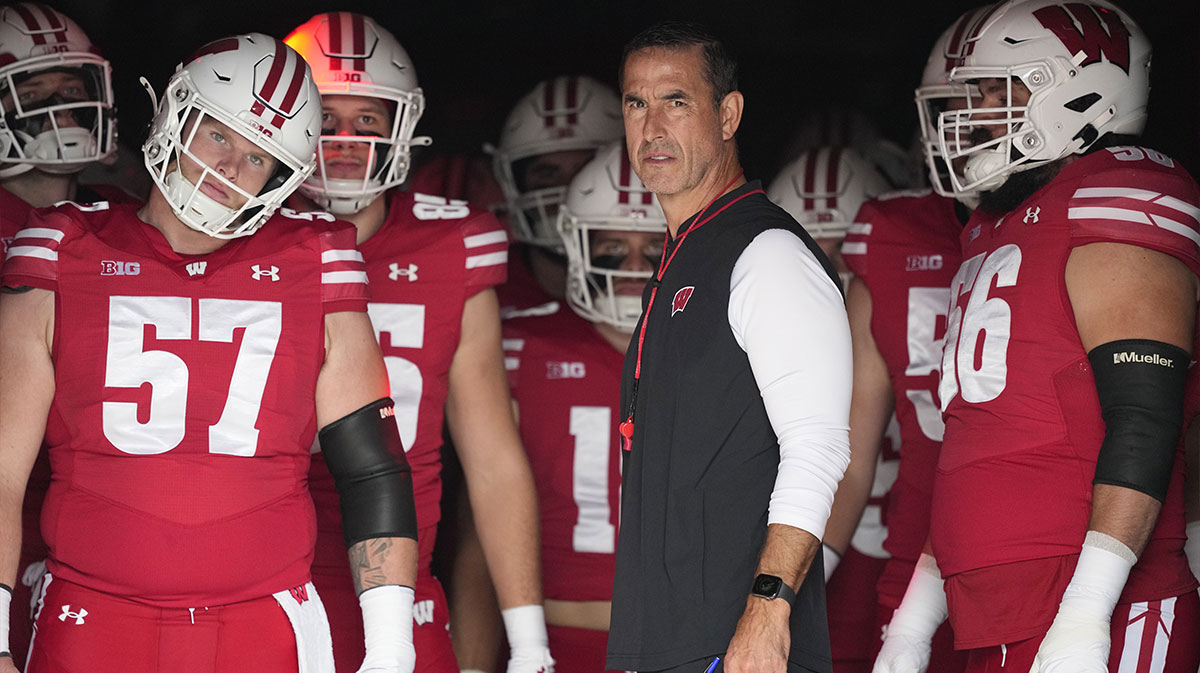 Wisconsin Badgers head coach Luke Fickell during warmups prior to the game against the Ohio State Buckeyes at Camp Randall Stadium.