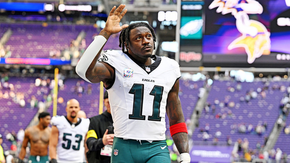Philadelphia Eagles wide receiver A.J. Brown (11) celebrates after the win against the Minnesota Vikings at U.S. Bank Stadium.
