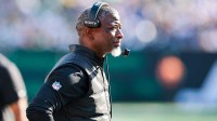 New York Jets head coach Aaron Glenn on the sidelines during the second half Dallas Cowboys at MetLife Stadium