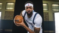 Dallas Mavericks forward Anthony Davis (3) poses for a photo during the Mavericks 2025 media day at the American Airlines Center.