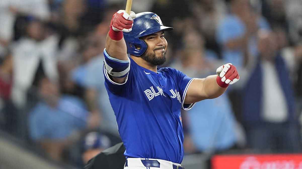 Toronto Blue Jays left fielder Anthony Santander (25) reacts after hitting a foul ball with base loaded against the Boston Red Sox during the third inning at Rogers Centre.