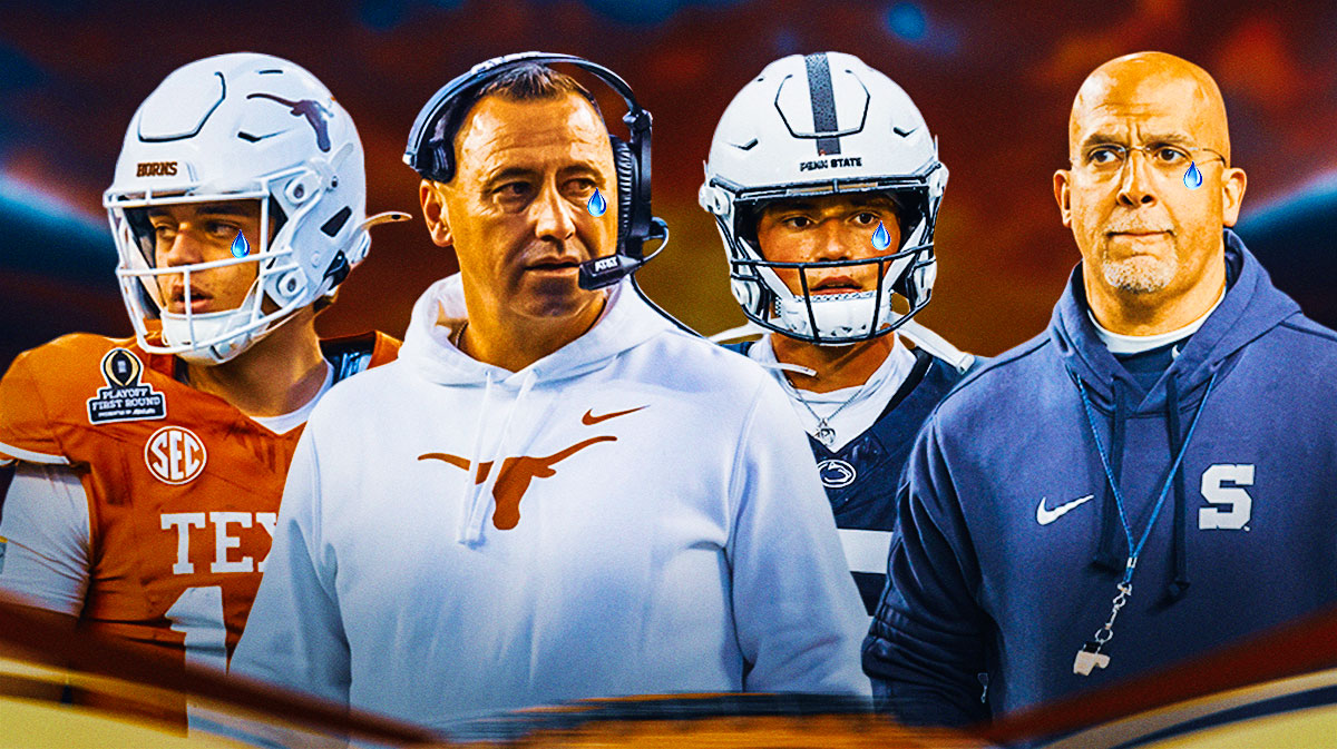 Penn State's James Franklin, Drew Allar and Texas' Arch Manning, Steve Sarkisian crying