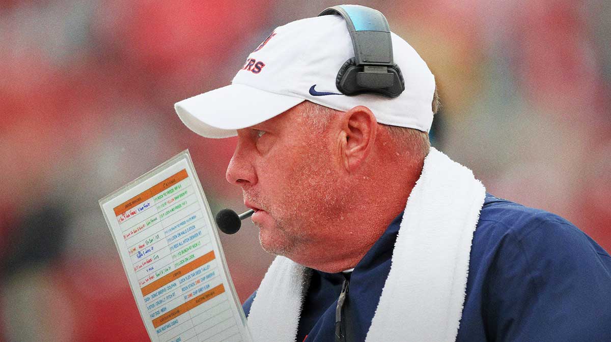 Auburn Tigers head coach Hugh Freeze during the fourth quarter against the Arkansas Razorbacks at Donald W. Reynolds Razorback Stadium.
