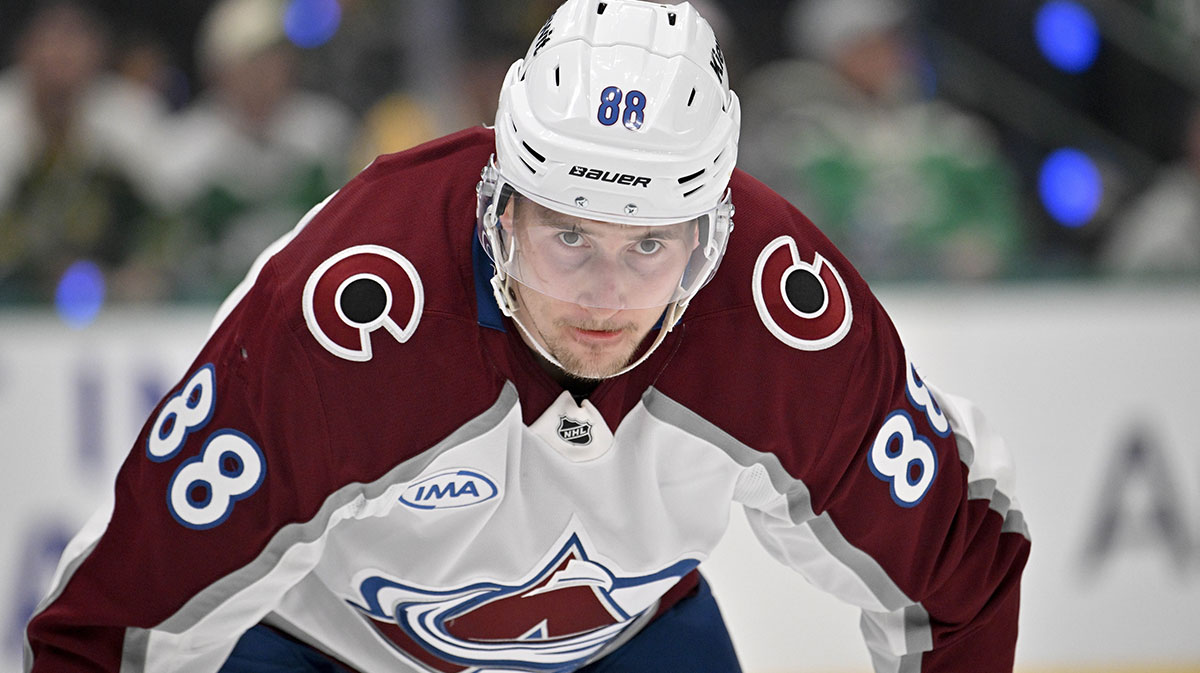 Colorado Avalanche center Martin Necas (88) looks on during the third period against the Dallas Stars in game five of the first round of the 2025 Stanley Cup Playoffs at American Airlines Center.