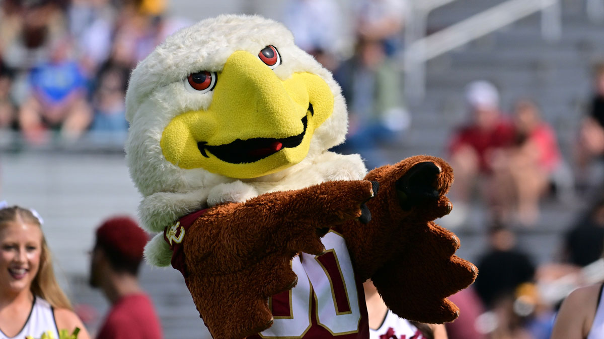 Baldwin the Boston College Eagles mascot entertains fans before the first half against the Western Kentucky Hilltoppers at Alumni Stadium.
