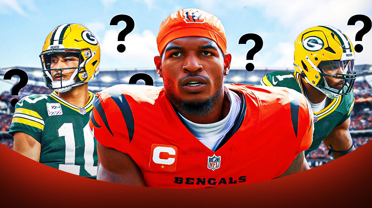 Bengals WR Ja'Marr Chase with Packers QB Jordan Love and edge rusher Micah Parsons. They are all surrounded by question mark emojis.