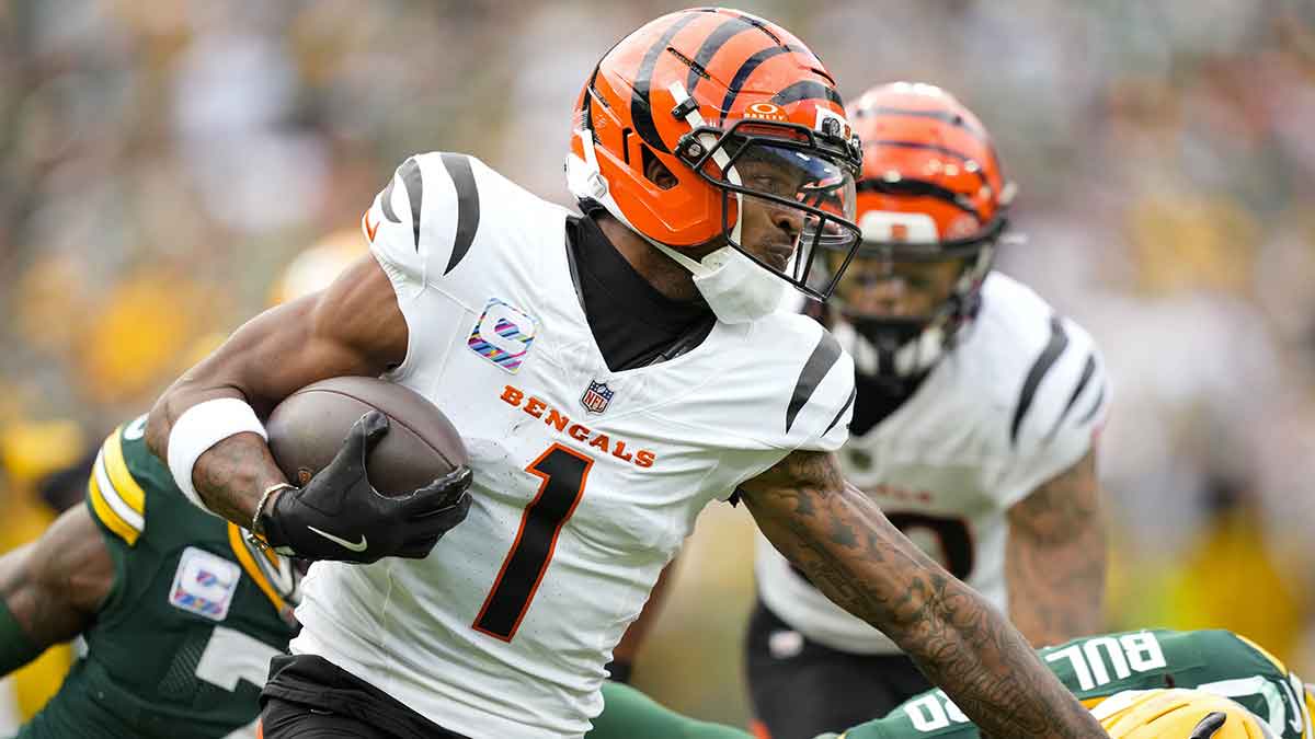 Cincinnati Bengals wide receiver Ja'Marr Chase (1) during the game against the Green Bay Packers at Lambeau Field.