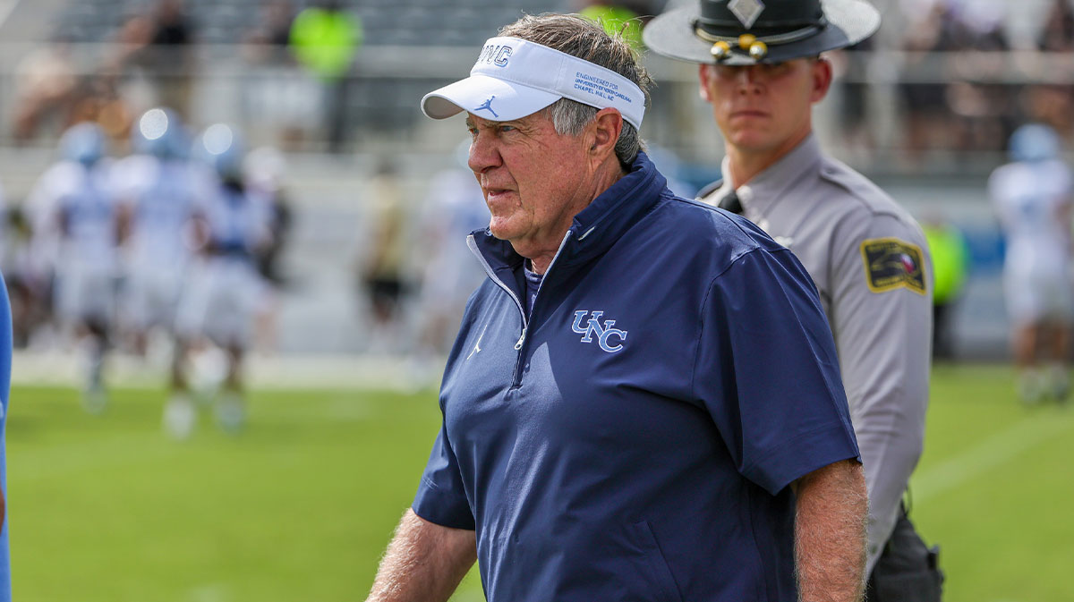 North Carolina Tar Heels head coach Bill Belichick walks into the field before the game against the UCF Knights at the Bounce House Stadium.