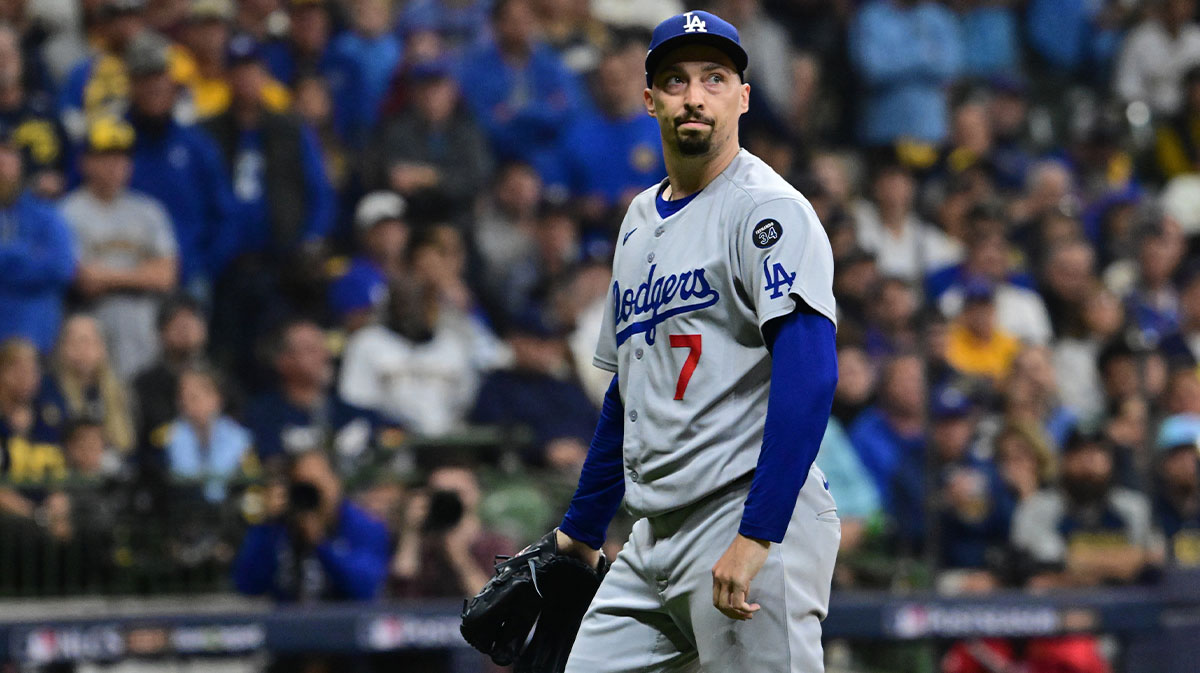 Los Angeles Dodgers starting pitcher Blake Snell (7) walks back to the dugout after the sixth inning against the Milwaukee Brewers during game one of the NLCS round for the 2025 MLB playoffs at American Family Field.