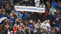 oronto Blue Jays fans celebrate after the game against the Seattle Mariners during game three of the ALCS round for the 2025 MLB playoffs at T-Mobile Park.
