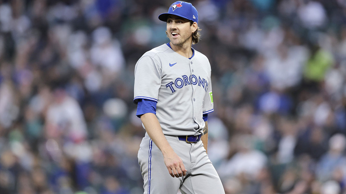 Toronto Blue Jays starting pitcher Kevin Gausman (34) walks off the field after pitching the fifth innimg against the Seattle Mariners at T-Mobile Park.