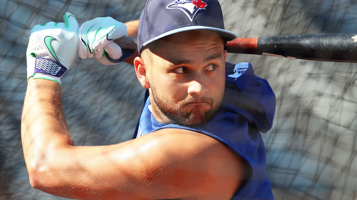 Toronto Blue Jays shortstop Bo Bichette (11) in the batting cage before the game against the Pittsburgh Pirates at PNC Park.