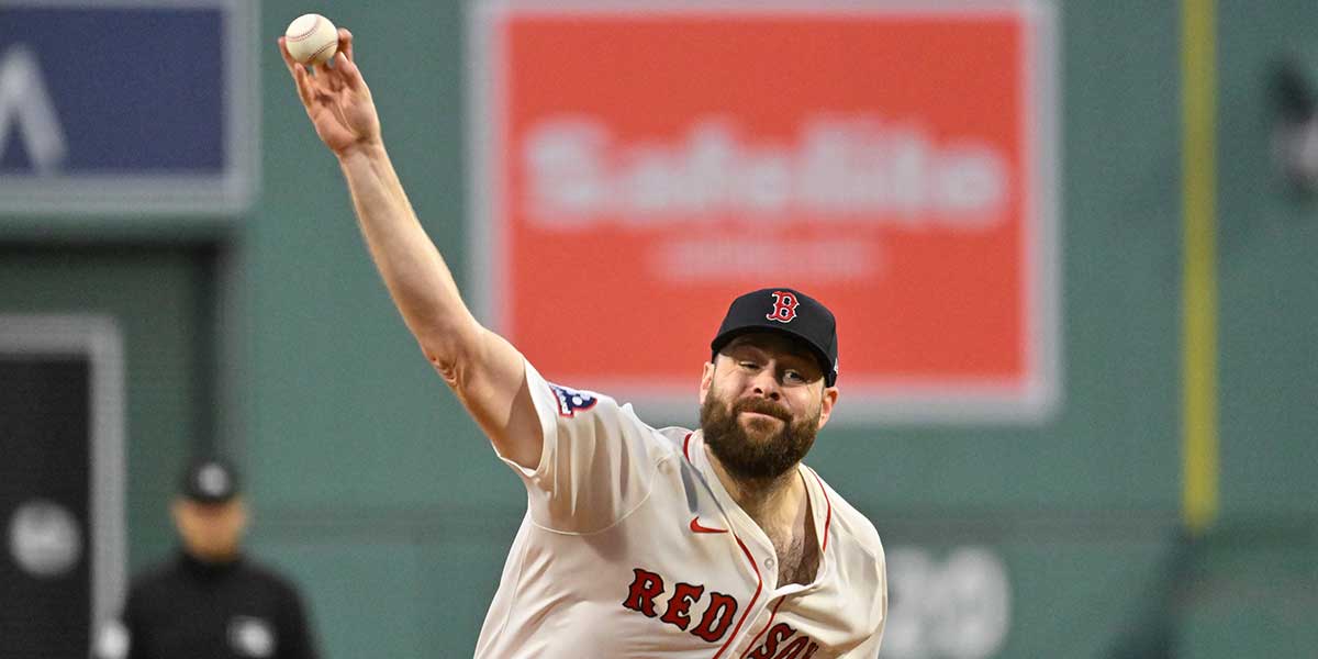 Boston Red Sox starting pitcher Lucas Giolito (54) pitches against the Athletics during the first inning at Fenway Park.