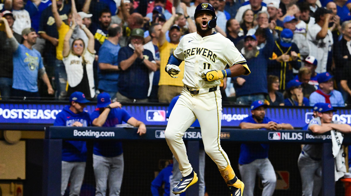 Brewers center fielder Jackson Chourio (11) celebrates