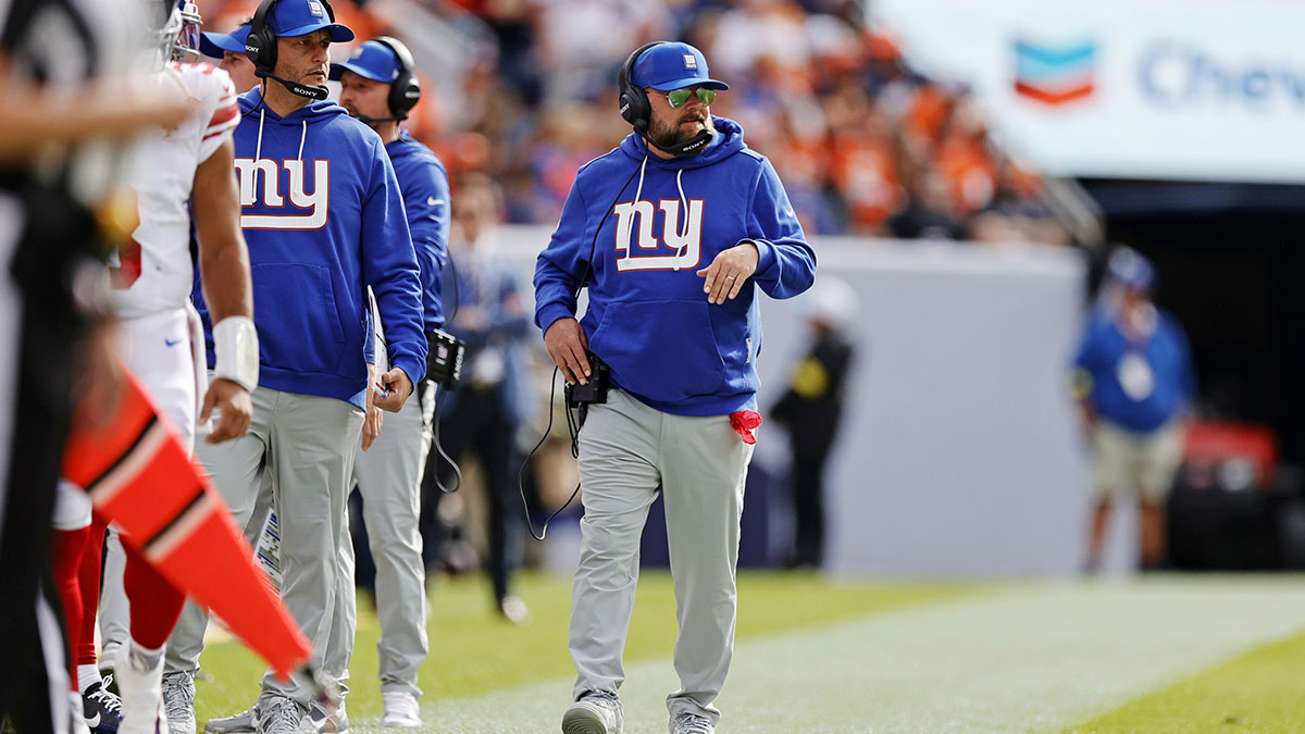 The New York Giants head coach Brian Daboll looks on during the first half against the Denver Broncos at Empower Field at Mile High.