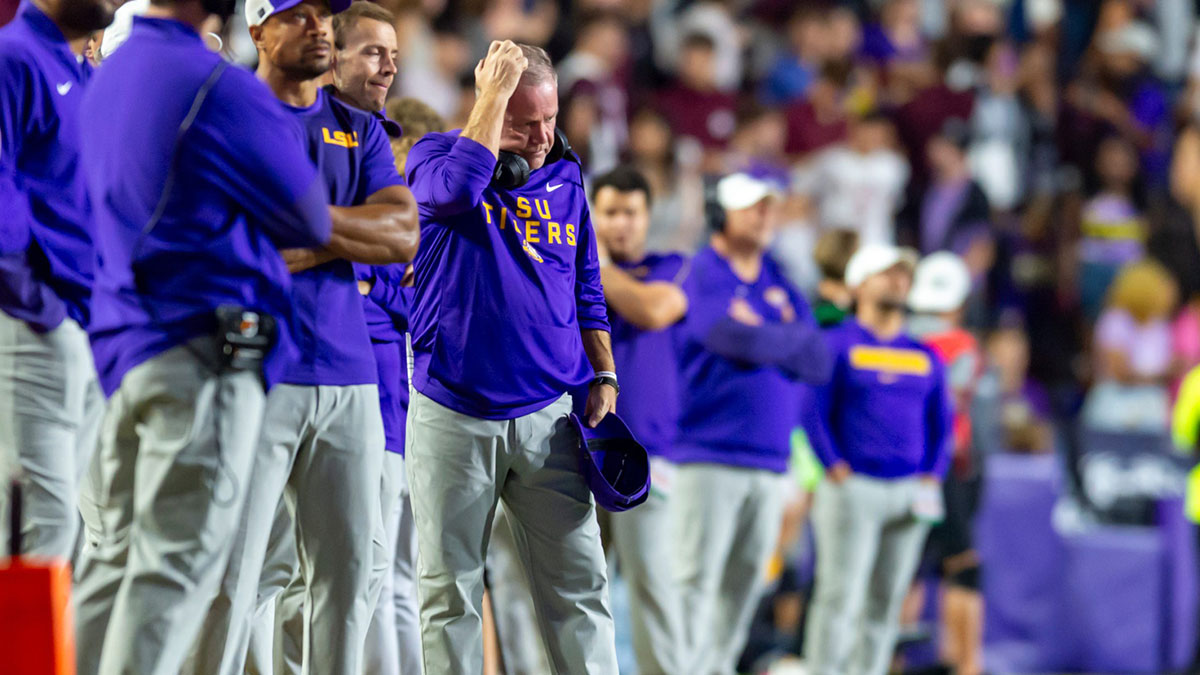 Tigers Head Coach Brian Kelly, LSU Tigers take on the Texas A&M Aggies. October 25, 2025; Baton Rouge, Louisiana, USA; at Tiger Stadium. Saturday, Oct. 25, 2025.