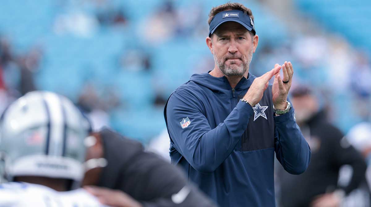 Dallas Cowboys head coach Brian Schottenheimer looks on before the game against the Carolina Panthers at Bank of America Stadium.