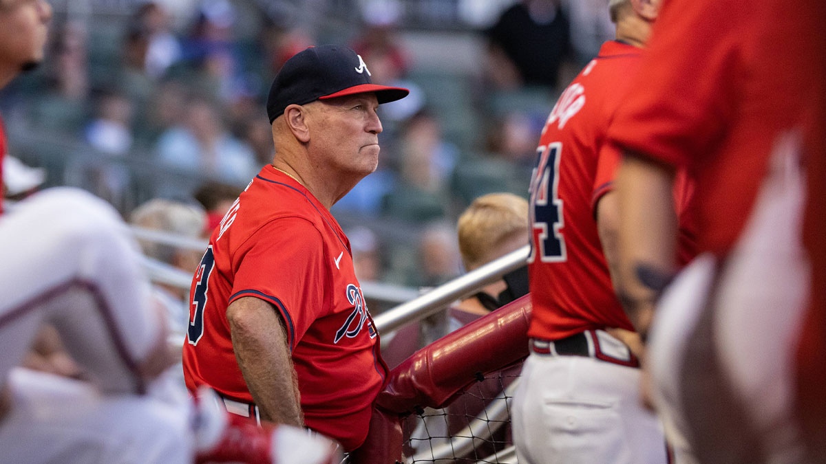 Atlanta Braves manager Brian Snitker (43) in the game against Washington Nationals during the third inning at Truist Park.