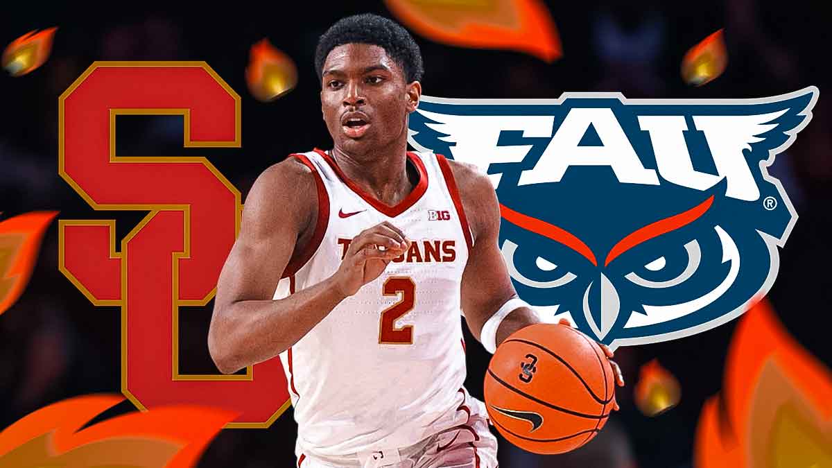 Isaiah Elohim, USC logo on left side, FAU logo on right side, fire symbols