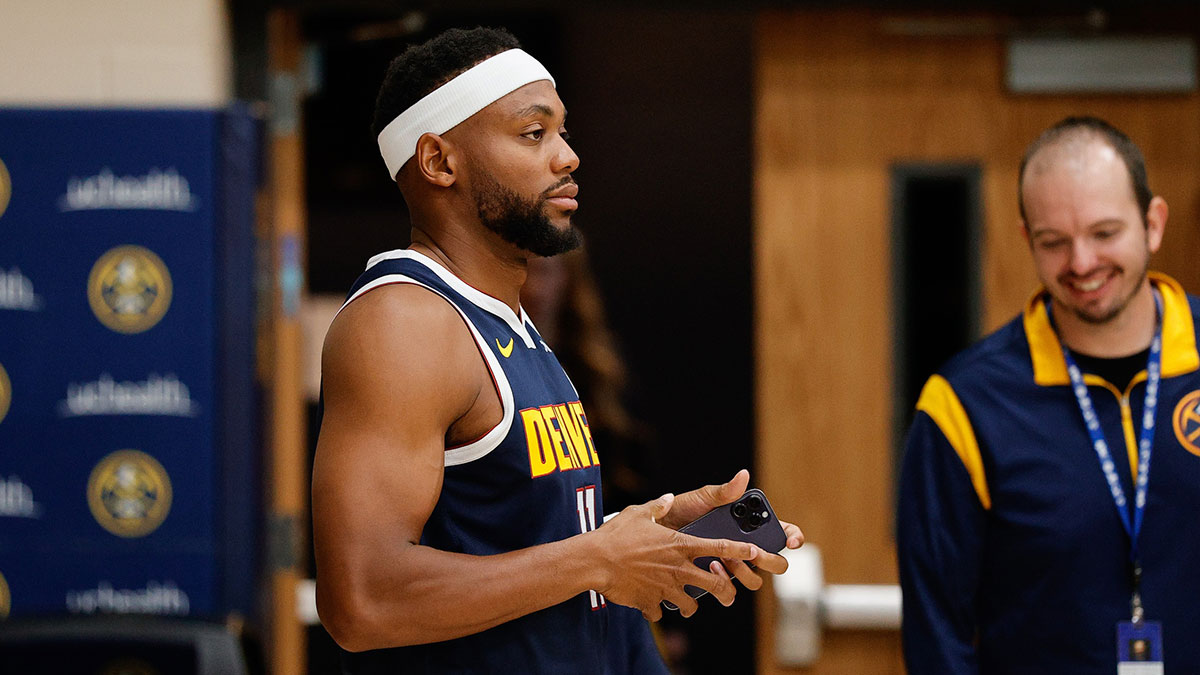 Denver Nuggets player Bruce Brown (11) during media day at Ball Arena