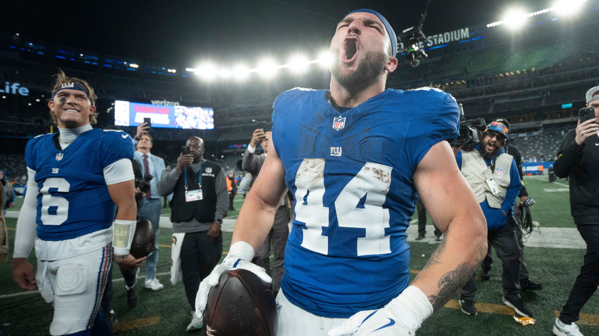 New York Giants running back Cam Skattebo after scoring three touchdowns against the Philadelphia Eagles on Thursday Night Football.